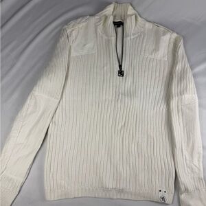 Vintage Express Men's Cream 1/4 Zip-Up Ribbed Sweater